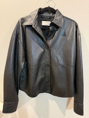 Babaton Black Vegan Leather Button-Up Shirt / Jacket